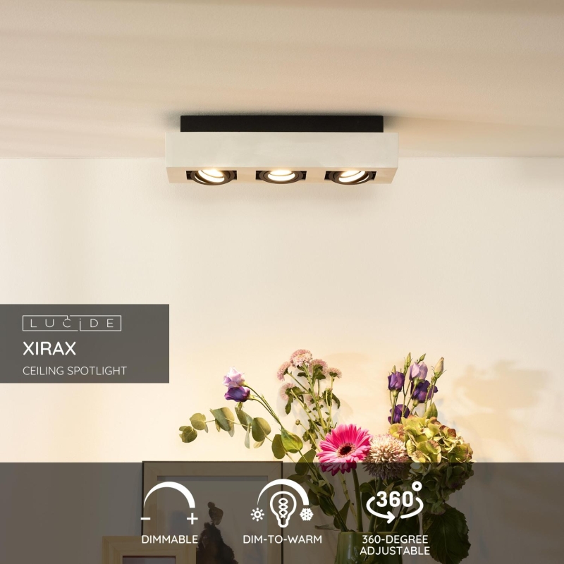 Lucide XIRAX - Stropné bodové svietidlo - LED tlmené až teplé - GU10 - 3x5W 2200K/3000K - biele